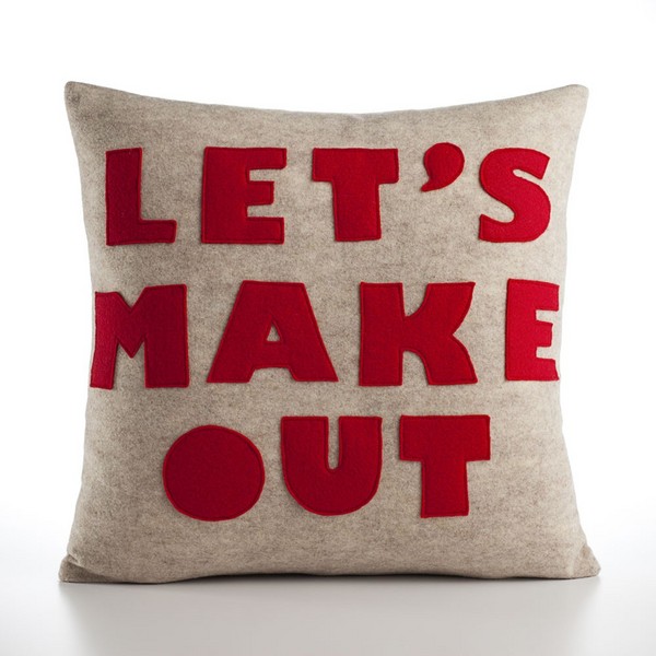 Let's Make Out Pillow by Alexandra Ferguson oatmeal and red