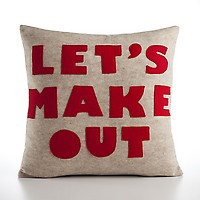 Let's Make Out Pillow by Alexandra Ferguson oatmeal and red