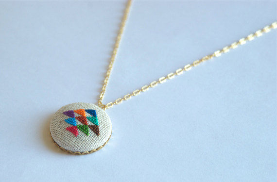 Golden Triangle Cross Stitched Pendant Necklace by Gamma Folk 7