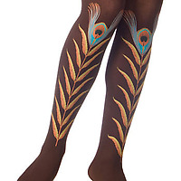 Brown Peacock Feather Tights front view