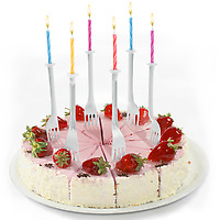 Fred Light Bites Candle Forks in cake with strawberries