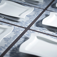 Modern-twist Damask Steel Blue Placemat with square plates