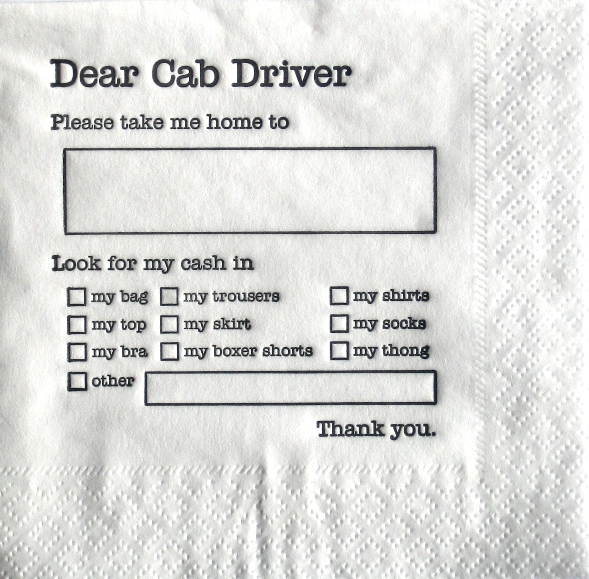 Dear Cab Driver Napkin Set of 12