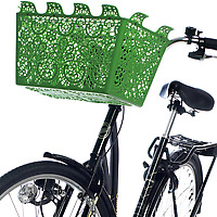 Green Carrie Bicycle Basket on black bike - cropped